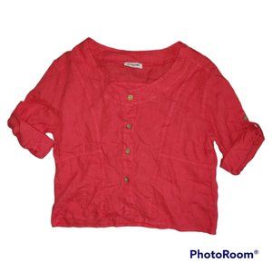 Bohabille Paris Made In Italy Hot Pink Button Down Linen Top Size XL